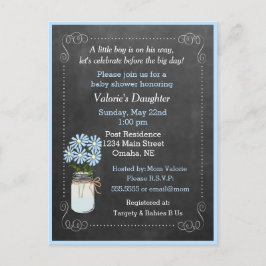 Mason Jar met Flowers Blue Baby shower Uitnodiging Briefkaart