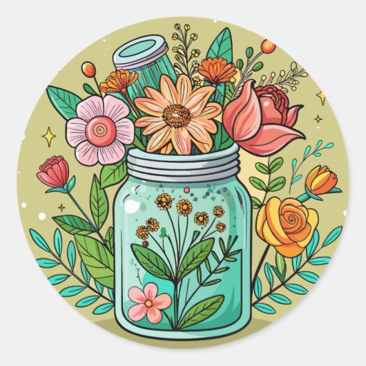 Mason Jar met Flowers Sticker (Voorkant)