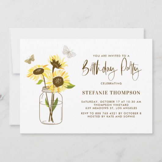 Mason Jar met gele Zonnebloemen Verjaardagsfeest Kaart (Voorkant)
