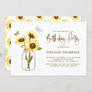 Mason Jar met gele Zonnebloemen Verjaardagsfeest Kaart