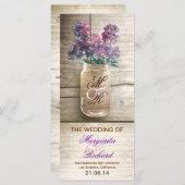 Mason Jar met Lilas Rustieke bruiloft programma's (Voorkant / Achterkant)