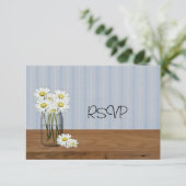 Mason Jar Met Madeliefjes Bruiloft Ontvangst RSVP Kaart (Staand voorkant)