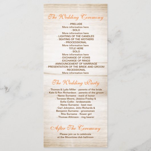 Mason Jar met oranje Bloemen Trouwprogramma Programmakaart (Achterkant)