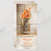 Mason Jar met oranje Bloemen Trouwprogramma Programmakaart (Voorkant / Achterkant)
