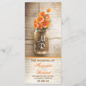 Mason Jar met oranje Bloemen Trouwprogramma Programmakaart (Voorkant)