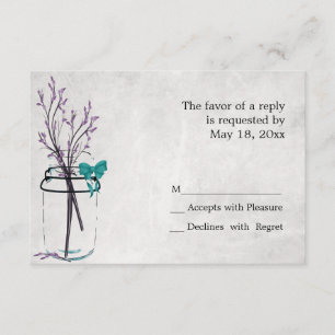 Mason Jar met Paarse bijkantoren - RSVP-kaarten RSVP Kaartje