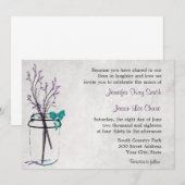 Mason Jar met Paarse bijkantoren Wedding Invitatio Kaart (Voorkant / Achterkant)