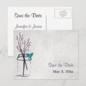 Mason Jar met Paarse takken - Save the Date Aankondigingskaart (Voorkant / Achterkant)