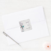 Mason Jar met Paarse takken - Save the Date Vierkante Sticker (Envelop)