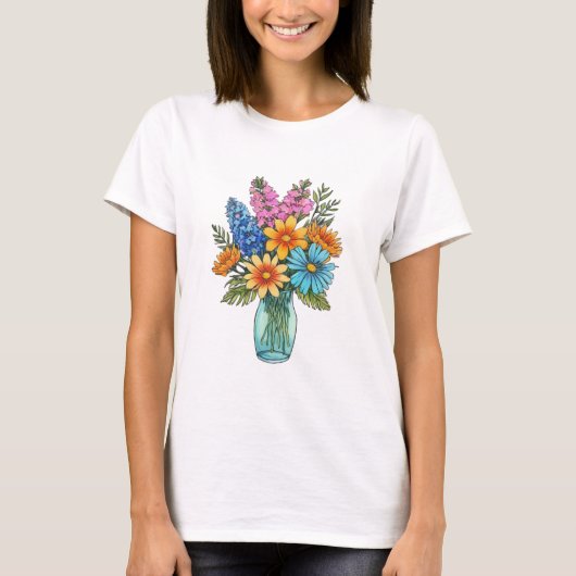 Mason Jar met prachtige Waterverf Wildflower T-shirt (Voorkant)
