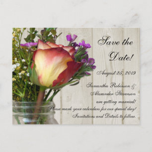 Mason Jar met Roos en Wilde Bloemen Aankondigingskaart