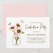 Mason Jar met Roze Zonnebloemen Afstudeerfeest Kaart (Voorkant / Achterkant)