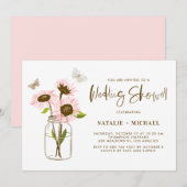 Mason Jar met Roze Zonnebloemen Bruiloft Douche Kaart (Voorkant / Achterkant)