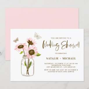 Mason Jar met Roze Zonnebloemen Bruiloft Douche Kaart