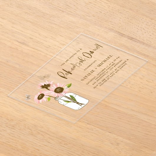 Mason Jar met roze zonnebloemen repetitie diner Acryl Uitnodigingen (Laagn)