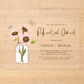 Mason Jar met roze zonnebloemen repetitie diner Acryl Uitnodigingen (Voorkant)