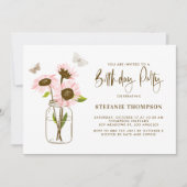 Mason Jar met Roze Zonnebloemen Verjaardagsfeest Kaart (Voorkant)