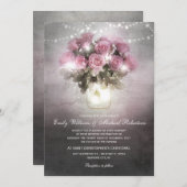 Mason jar met rozen string licht bruiloft kaart (Voorkant / Achterkant)