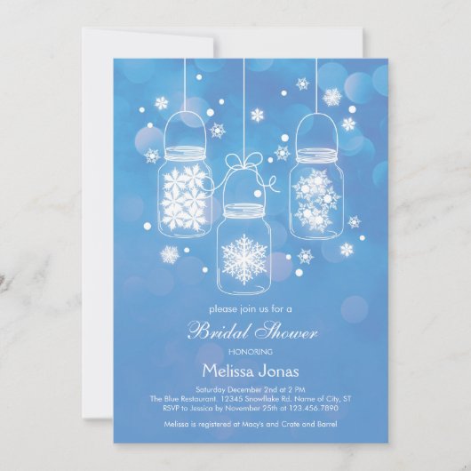 Mason Jar met Snowflakes Bridal Shower Invitation Kaart (Voorkant)