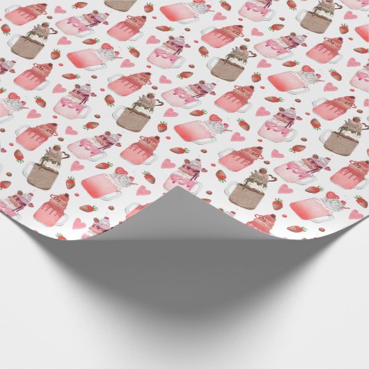 Mason Jar Milkshakes Valentijns Snoep Patroon Cadeaupapier (Hoek)