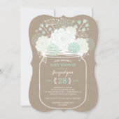 Mason Jar Mint Blooms Kraft Baby shower nodigt uit Kaart (Voorkant)