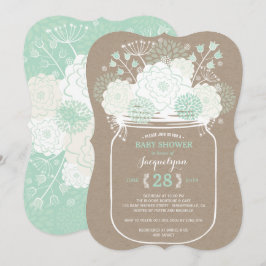 Mason Jar Mint Blooms Kraft Baby shower nodigt uit Kaart