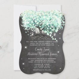 Mason Jar Mint Chalkboard Heart Leaf Tree Invitati Kaart