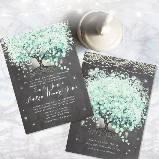 Mason Jar Mint Chalkboard Heart Leaf Tree Kaart