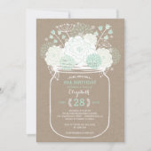 Mason Jar Mint Floral Blooms Birthday Party Invite Kaart (Voorkant)