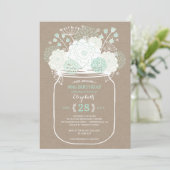 Mason Jar Mint Floral Blooms Birthday Party Invite Kaart (Staand voorkant)