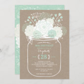 Mason Jar Mint Floral Blooms Birthday Party Invite Kaart (Voorkant / Achterkant)