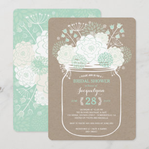 Mason Jar Mint Lente Bloesems Bruids Shower Uitnod Kaart