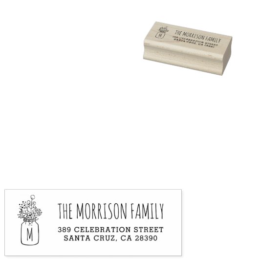 Mason Jar Monogram Achternaam Retouradres Rubberstempel (Gestempeld)