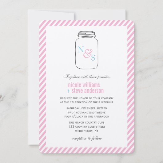  Mason Jar Monogram Wedding Invitations Kaart (Voorkant)