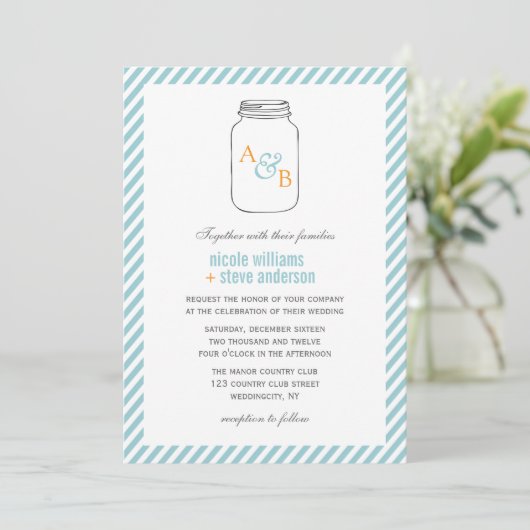  Mason Jar Monogram Wedding Invitations Kaart (Staand voorkant)
