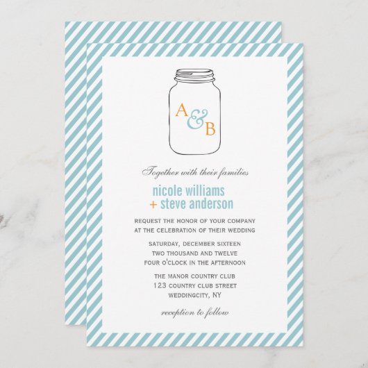  Mason Jar Monogram Wedding Invitations Kaart (Voorkant / Achterkant)