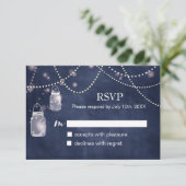 Mason Jar Navy Blauw Krijtbord RSVP Kaarten (Staand voorkant)