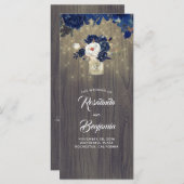 Mason Jar Navy Bloemen Rustieke Trouwprogramma's Programmakaart (Voorkant / Achterkant)