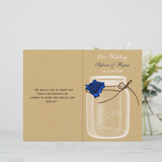 mason jar navy blue roos book - fold Weddenprogram (Staand voorkant)