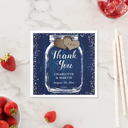 Mason Jar Navy Blue Winter Wedding Bedankt Servet (Insitu)