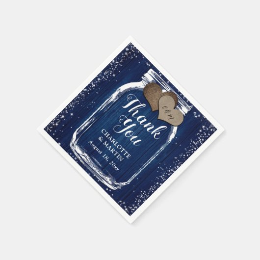 Mason Jar Navy Blue Winter Wedding Bedankt Servet (Hoek)