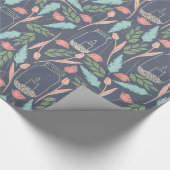 Mason Jar Navy Pink Green Floral Pattern Cadeaupapier (Hoek)