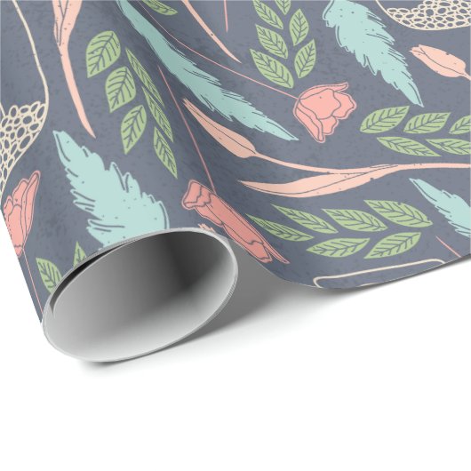 Mason Jar Navy Pink Green Floral Pattern Cadeaupapier (Rol Hoek)