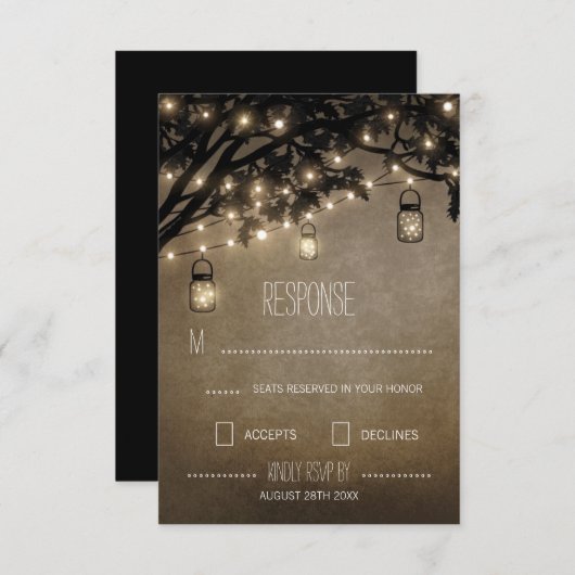 Mason Jar Oak Tree Bruiloft RSVP Kaarten (Voorkant / Achterkant)