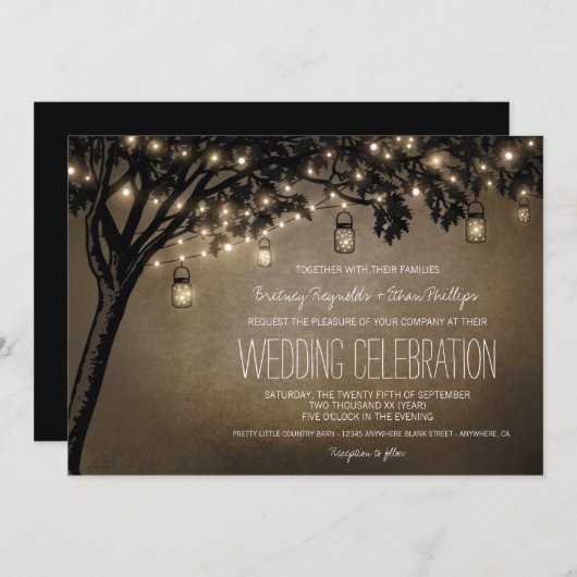 Mason Jar Oak Tree bruiloft uitnodigingen (Voorkant / Achterkant)