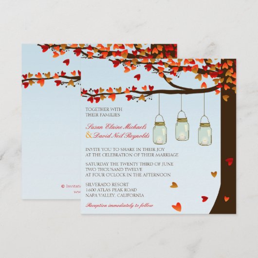 Mason Jar Oak Tree Wedding Invite [Dag] Kaart (Voorkant / Achterkant)