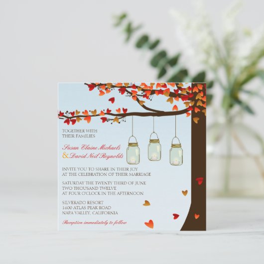 Mason Jar Oak Tree Wedding Invite [Dag] Kaart (Staand voorkant)