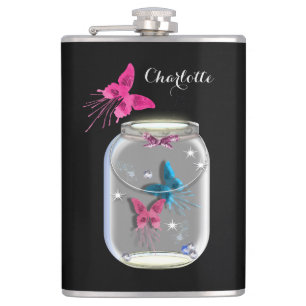 Mason Jar of Butterflies gepersonaliseerd Heupfles