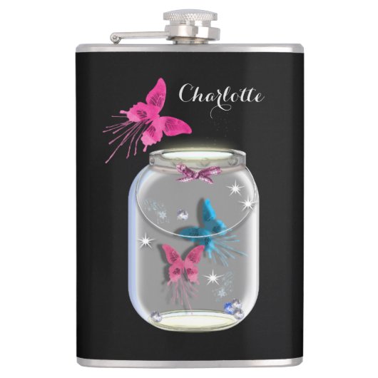 Mason Jar of Butterflies gepersonaliseerd Heupfles (Voorkant)