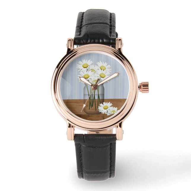 Mason Jar of Daisies Watch Horloge (Voorkant)